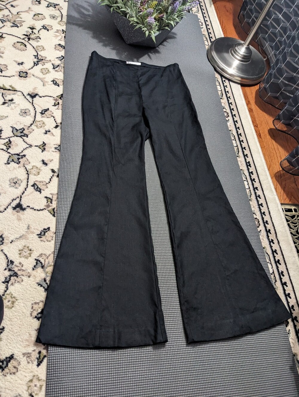 ANTHROPOLOGIE Black Linen Blend Flared Pants - Picture 3 of 11